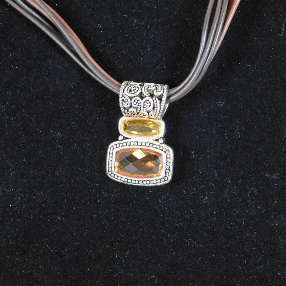 Cookie Lee Lot of 2 Necklaces Amber Orange Colors Cameo Brown Bronze Cord Chain - Picture 2 of 10